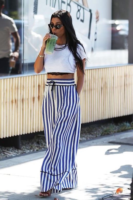 white shirt and palazzo pants